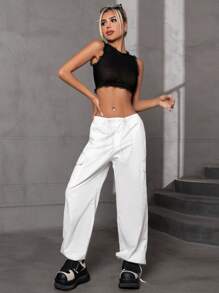 GENKIRA 木耳邊短款背心 - 黑色 - 查看 5