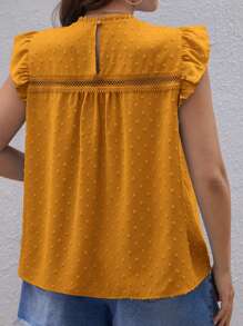 SHEIN VCAY Talla grande Blusa de lunares panel con encaje ribete con fruncido - Naranja - Ver 2