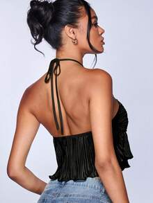SHEIN BAE Ren Mộc nhĩ Ca-vát Backless Áo hai dây - màu đen - Xem 2