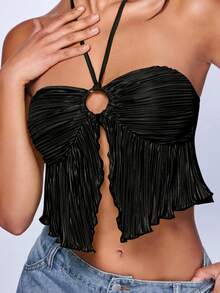 SHEIN BAE Ren Mộc nhĩ Ca-vát Backless Áo hai dây - màu đen - Xem 3