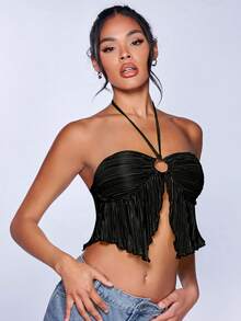 SHEIN BAE Ren Mộc nhĩ Ca-vát Backless Áo hai dây - màu đen - Xem 6