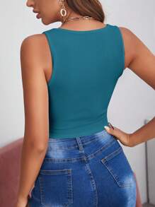 SHEIN BAE 方領手帕下擺背心上衣 - 水鴨藍 - 查看 2