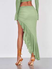 SHEIN BAE 荷葉邊不對稱下擺半身裙