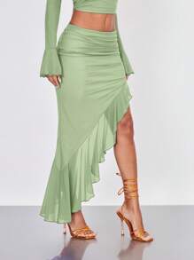 SHEIN BAE 荷葉邊不對稱下擺半身裙