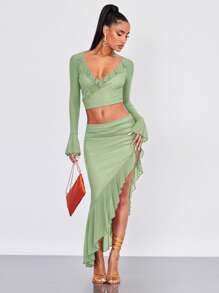 SHEIN BAE 荷葉邊不對稱下擺半身裙