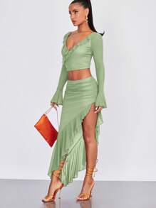 SHEIN BAE 荷葉邊不對稱下擺半身裙