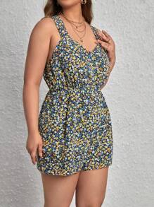 SHEIN VCAY Plus Ditsy Floral Print Cami Romper Without Belt - Multicolor - View 5