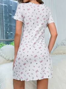 印花木耳邊前蝴蝶結睡裙