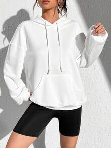 SHEIN EZwear Áo hoodie dáng rộng dáng rộng có họa tiết hoạt hình dành cho nữ, thích hợp cho mùa thu đông - trắng - Xem 4