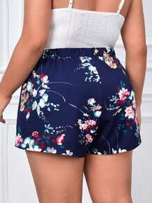 SHEIN VCAY Hơn In hoa Quần short chân rộng - Màu xanh hải quân - Xem 2