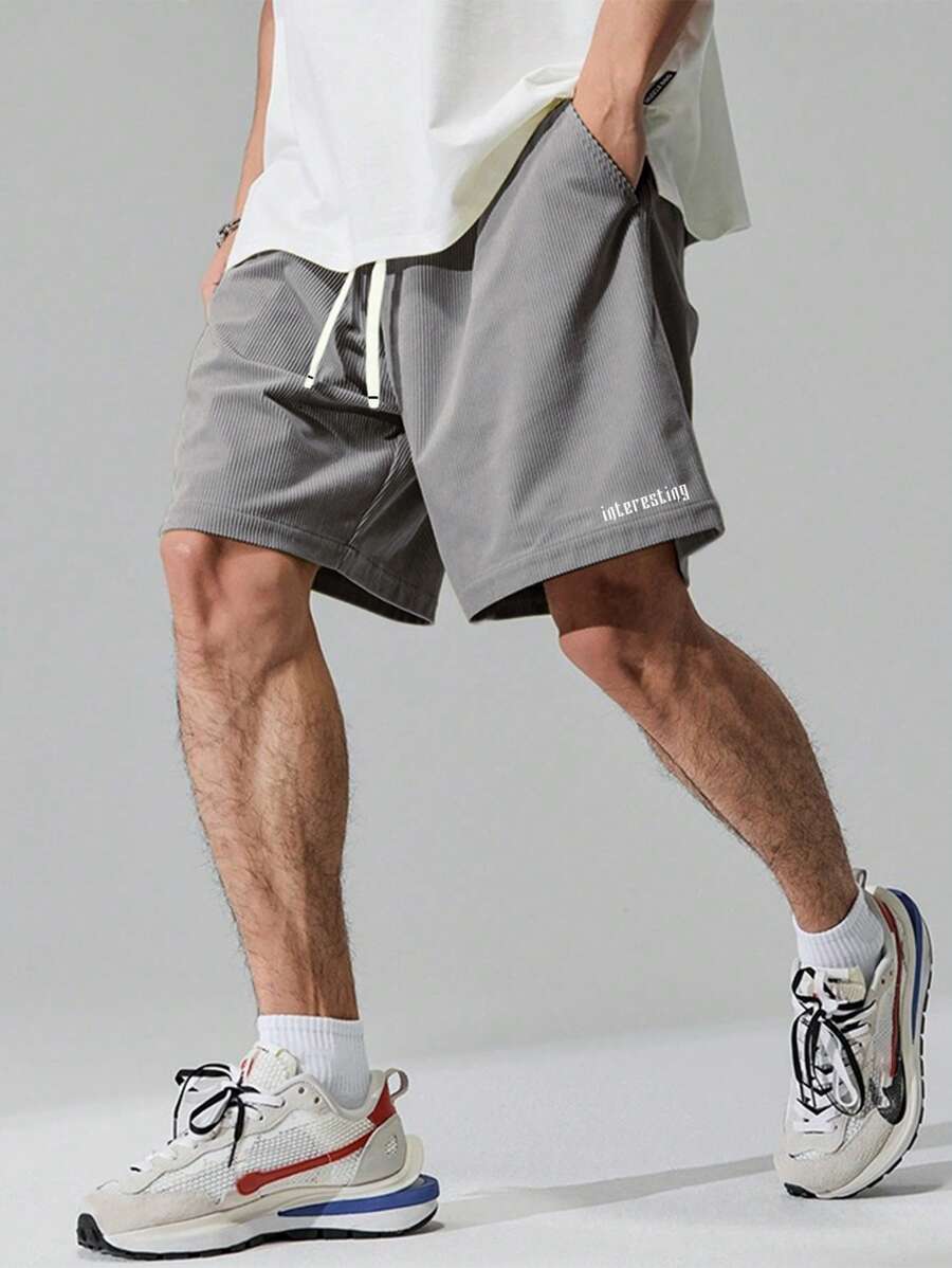 Manfinity Homme Pantalones Cortos Sueltos De Cintura Con Cordón Y Gráfico De Letra Para Hombre De Talla Grande - Gris - Ver 1