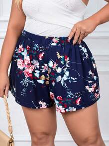 SHEIN VCAY Hơn In hoa Quần short chân rộng - Màu xanh hải quân - Xem 6