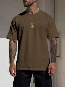 Manfinity Hypemode 男士大码小熊印花T恤 - 棕色 - 查看 1