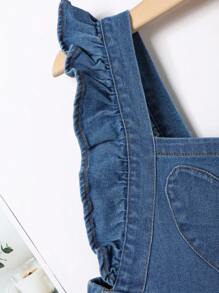 女小童荷葉邊喇叭牛仔背帶褲 - 中等水洗藍 - 查看 5