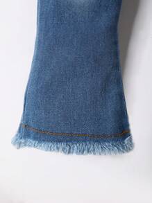 女小童荷葉邊喇叭牛仔背帶褲 - 中等水洗藍 - 查看 6