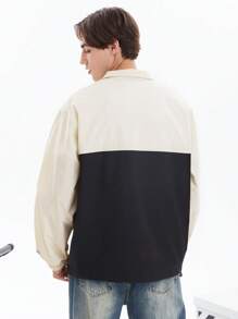 Chillumni Loose Fit Men's Two Tone Letter Graphics Half Zip Coat - Black and White - View 2