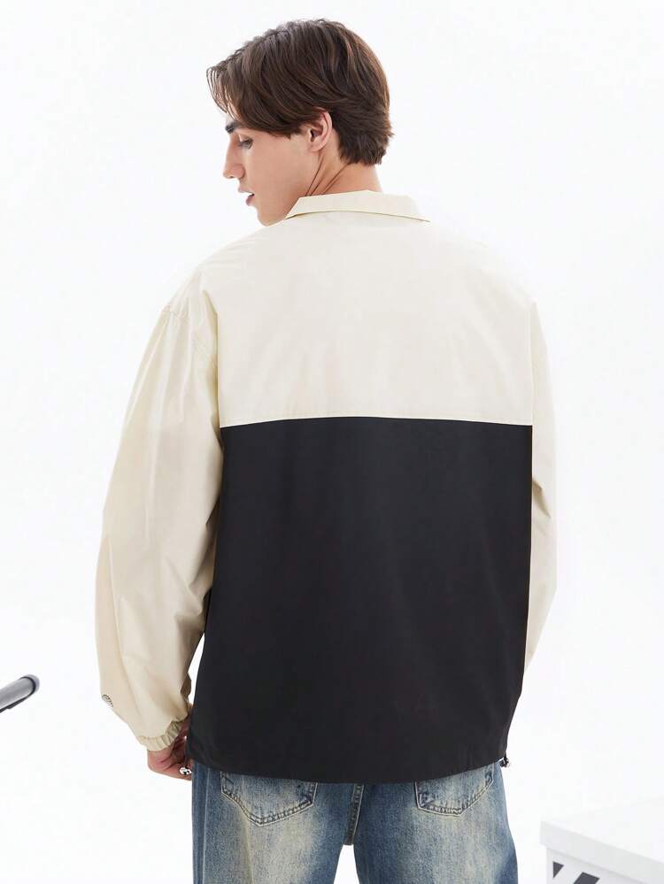 Loose Fit Men's Two Tone Letter Graphics Half Zip Coat