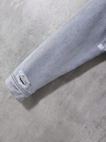 SHEIN Tween Girl Ripped Raw Hem Denim Jacket Without Tee