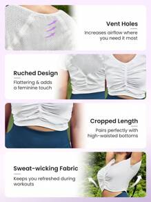 SHEIN Rhythm Era 大碼前收褶短款運動T恤 - 白色 - 查看 3