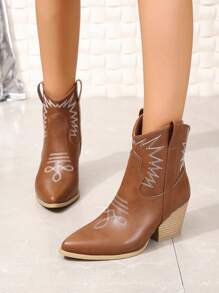 刺繡隨機女士們西部牛仔靴子 - 棕色 - 查看 1