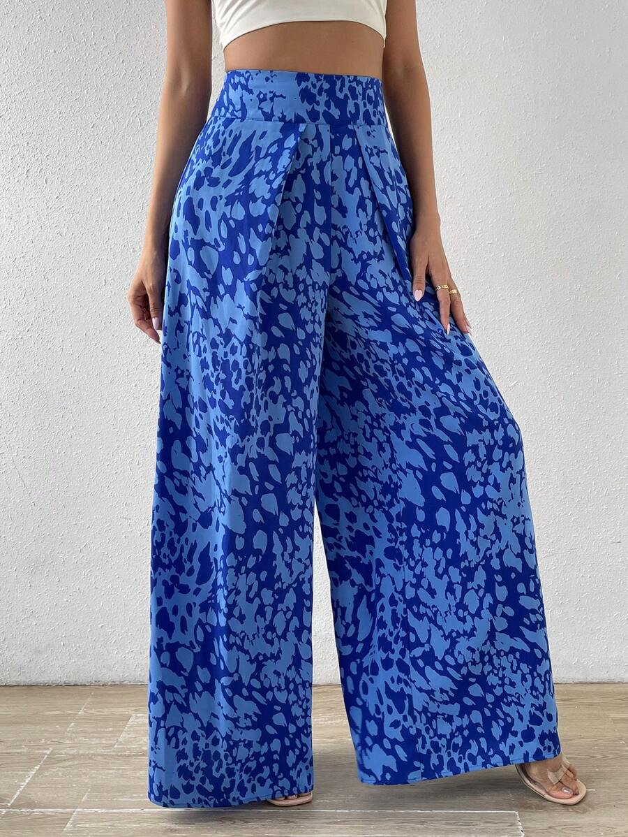 Breezaya Allover Print Wide Leg Pants - Blue - View 1