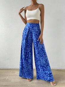 Breezaya Allover Print Wide Leg Pants - Blue - View 3