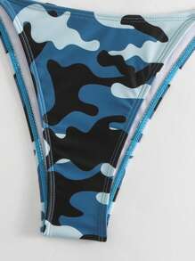 迷彩印花吊带三角比基尼套装，适合夏季海滩度假 - 彩色 - 查看 3