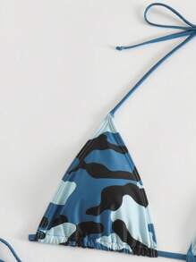 迷彩印花吊带三角比基尼套装，适合夏季海滩度假 - 彩色 - 查看 4