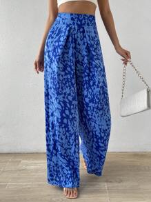 Breezaya Allover Print Wide Leg Pants - Blue - View 4