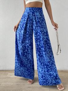 Breezaya Allover Print Wide Leg Pants - Blue - View 6