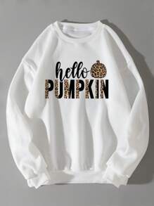 INAWLY Halloween Letter Graphic Thermal Lined Sweatshirt - White - View 1