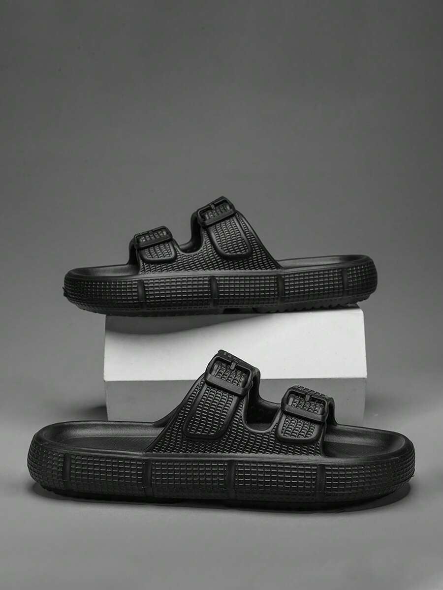 男士一腳蹬扣飾裝飾的防滑拖鞋,時尚和百搭 - 黑色 - 查看 1