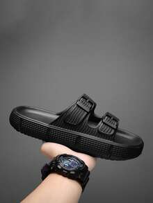 男士一腳蹬扣飾裝飾的防滑拖鞋,時尚和百搭 - 黑色 - 查看 2