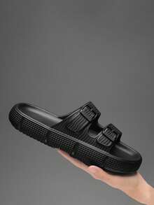 男士一腳蹬扣飾裝飾的防滑拖鞋,時尚和百搭 - 黑色 - 查看 3