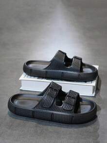 男士一腳蹬扣飾裝飾的防滑拖鞋,時尚和百搭 - 黑色 - 查看 4