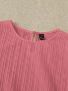 SHEIN VCAY Batwing Sleeve Knot Hem Solid Blouse,Short Sleeve Tops - Dusty Pink - View 5