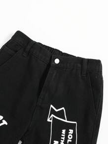 SHEIN Tween Boy Bear & Letter Graphic Jeans - Black - View 3