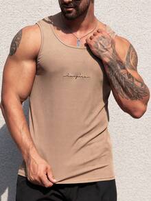 Manfinity LEGND Men Letter Graphic Tank Top - Khaki - View 3