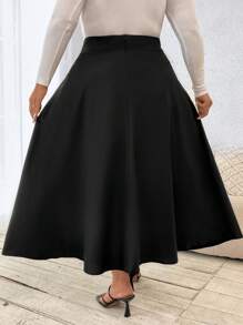 SHEIN Clasi 大碼高腰腰帶喇叭半身裙 - 黑色 - 查看 3