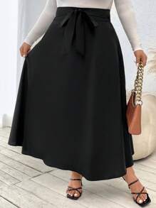 SHEIN Clasi 大碼高腰腰帶喇叭半身裙 - 黑色 - 查看 4