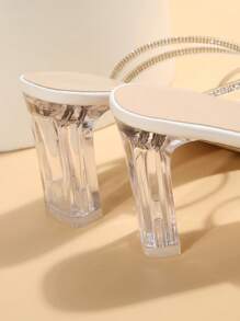 2024 New Crystal Heeled Open Toe Slides With Rhinestone Design, Stylish Long Legs Summer Sandals - White - View 6