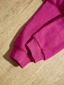 SHEIN Tween Girl Letter Graphic Zip Up Hooded Crop Thermal Lined Hoodie - Hot Pink - View 3