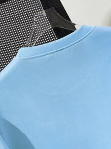 Claim Dot 男士纯色压花细节落肩 T 恤 - 淺藍色 - 查看 3