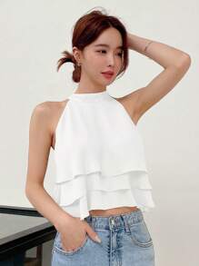 DAZY 女士纯色无袖休闲商务衬衫，无袖上衣性感女士上衣外出上衣 - 白色 - 查看 4