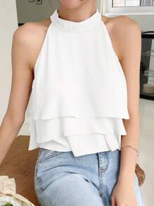 DAZY 女士纯色无袖休闲商务衬衫，无袖上衣性感女士上衣外出上衣 - 白色 - 查看 6