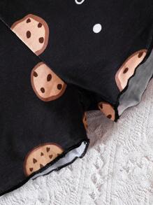 Tween Girl Letter & Cartoon Graphic Cami Top & Shorts PJ Set - Black and White - View 3