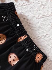 Tween Girl Letter & Cartoon Graphic Cami Top & Shorts PJ Set - Black and White - View 4