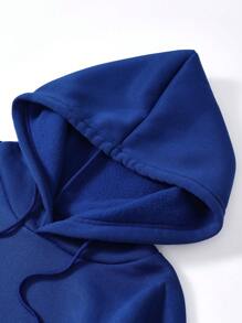 Men Letter Graphic Drop Shoulder Hoodie - Blue - View 8