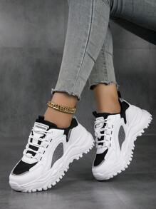 Zapatillas deportivas chunky para mujeres de moda exterior con en contraste de colores - Blanco - Ver 1