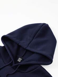 Nam Đồ họa Chữ cái Thả vai Lót nhiệt Hoodie - Màu xanh hải quân - Xem 7